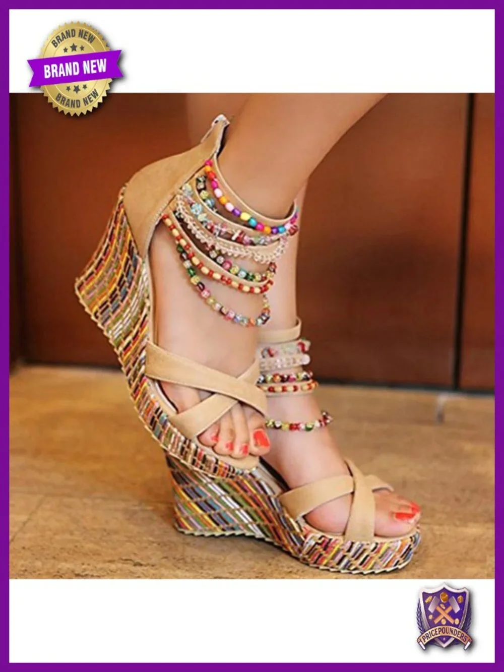 Wedge Sandals With Pearls Across The Top Platform High Heels